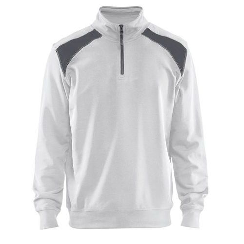 Sweatshirt Bi-Colour met halve rits 3353 - wit/grijs
