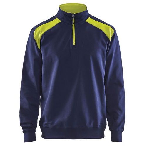 Sweatshirt Bi-Colour High Vis met halve rits 3353-marineblauw/fluogeel