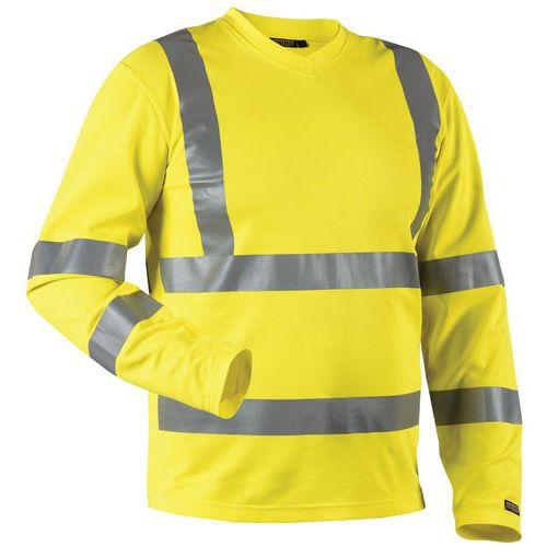 T-shirt High Vis lange mouw UPF 40+ UV V hals 3381 geel