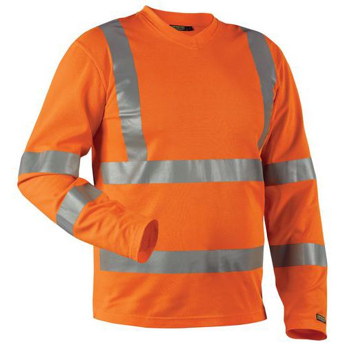 T-Shirt manches longues HV col en V orange, matière respirante