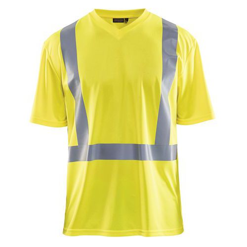 T-Shirt haute visibilité col en V anti-UV anti-odeur jaune fluorescent