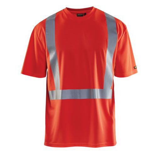 T-Shirt haute visibilité col en V anti-UV anti-odeur rouge fluorescent