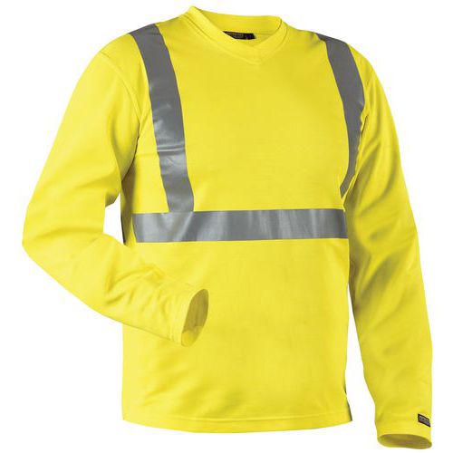 T-shirt High Vis lange mouw UPF 40+ UV V hals 3383 geel