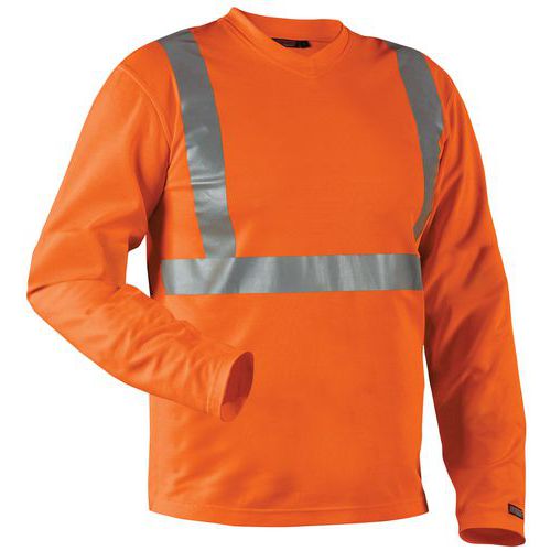 T-shirt High Vis lange mouw UPF 40+ UV V hals 3383 oranje