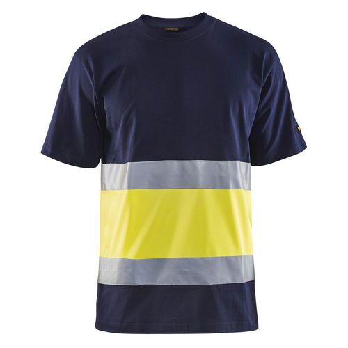 T-shirt haute visibilité col rond marine/jaune fluorescent