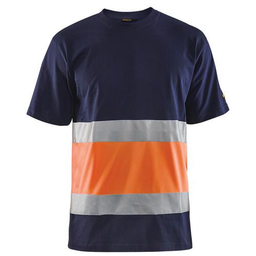 T-shirt haute visibilité col rond marine/orange fluorescent