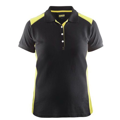 Poloshirt Dames korte mouw knoopsluiting High Vis 3390-zwart/fluo geel