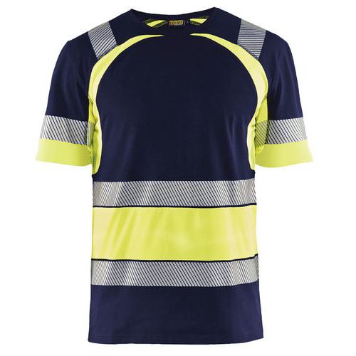 T-shirt High Vis UV korte mouw ronde hals 3421 - marineblauw/fluo geel