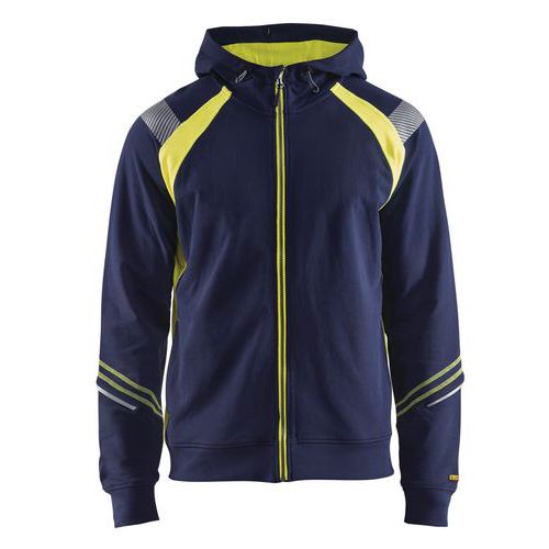 Sweatshirt hooded hele rits Hight Vis 3433 - marineblauw/fluo geel