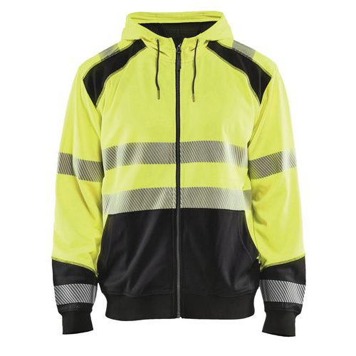 Sweat zippé à capuche haute visibilité jaune fluorescent/noir