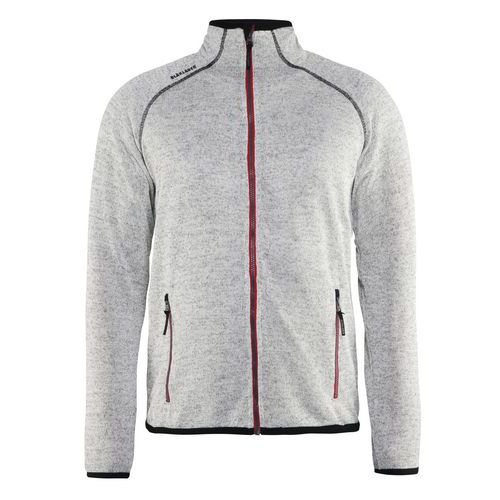 Veste tricotée gris chiné/rouge