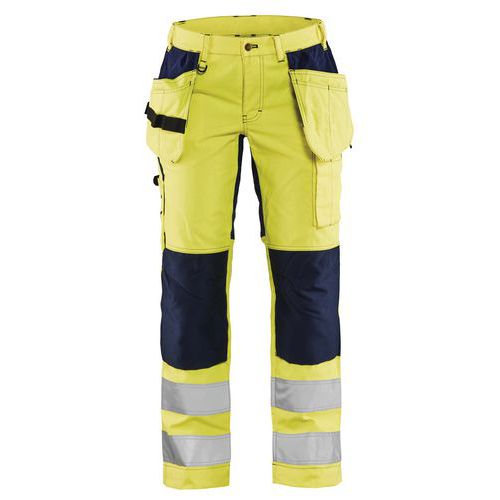 Pantalon haute visibilité stretch femme jaune fluorescent/marine