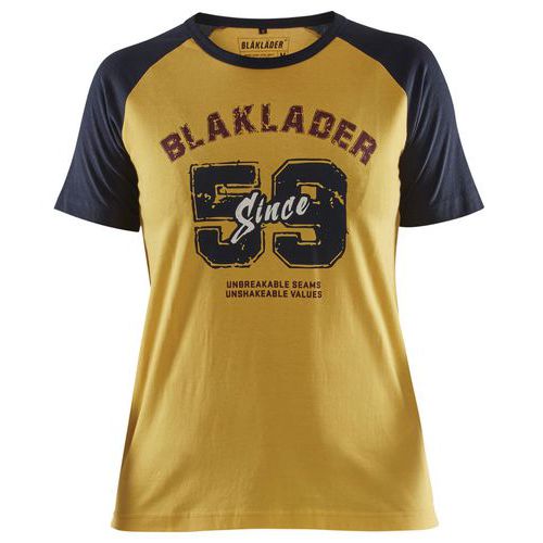 T-shirt Dames Limited Retro Blaklader since 1959 9405-Geel/Marineblauw