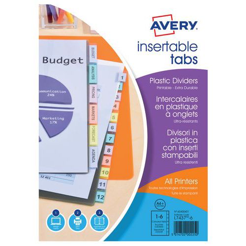 Tabbladen A4+ - 180 micron - geperforeerd, bedrukbaar - Avery