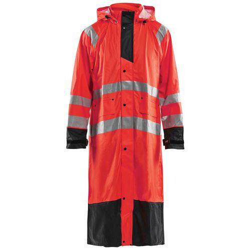 Manteau de pluie haute visibilité niveau 1 rouge fluorescent/noir