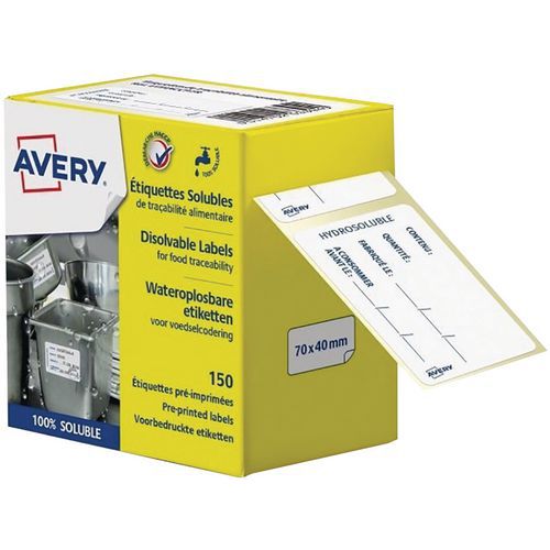 Voorgedrukte wateroplosbare etiketten voor de traceerbaarheid van voeding - Set van 150 - Avery