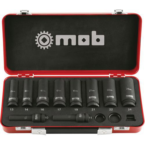 Metalen koffer met lange slagdoppen 1/2 - 10-delig - Mob