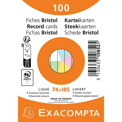Steekkaart Bristol gelijnd niet-geperforeerd - Set 100 - Exacompta