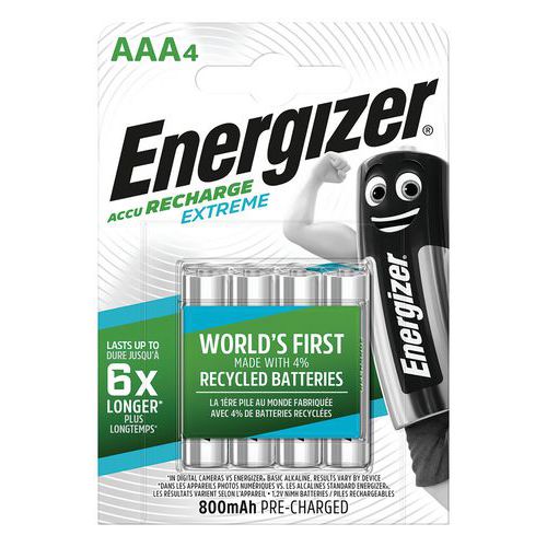 Pile rechargeable recyclée Extreme - AAA/LR03 - Lot de 4 - Energizer