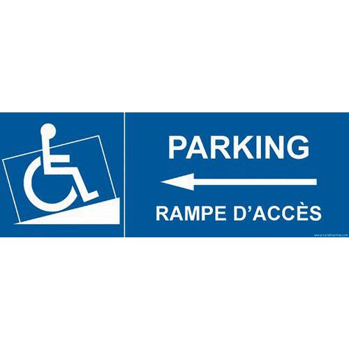 Parkeerbord PARKING RAMPE D'ACCES voor mindervaliden pijl naar links