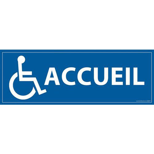 Bord ACCUEIL + pictogram minderinvaliden vinyl blauwe achtergrond