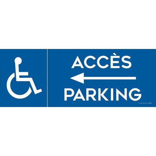 Parkeerbord ACCES PARKING pijl naar links + picto rolstoelgebruiker Parkeerbord ACCES PARKING pijl naar links + picto rolstoelgebruiker