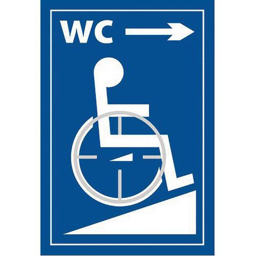 Invalidentoilet in braille en relief met pijl