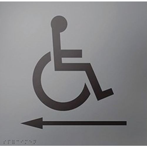 Bord picto rolstoel pijl links in relief en braille