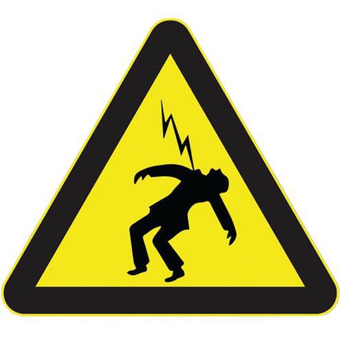 Verkeersbord elektocutie gevaar, Zelfklevend: ja, Stijf: nee, Norm ISO 7010: nee, Paneel vorm: Driehoek