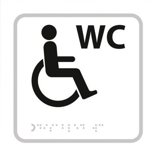 Wc-bord verhoogd in braille + rolstoelgebruiker pictogram