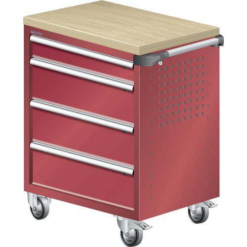 Chariot d'atelier L3627 revêtement bois multiplex - 4 tiroirs - Lista
