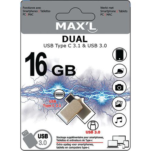 DUAL USB Type-C 3.1 en USB 3.0-sleutel - MAX'L