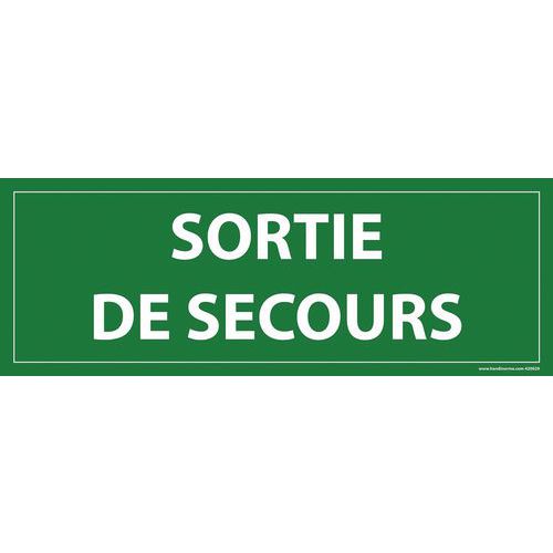 Bord SORTIE DE SECOURS, Zelfklevend: ja, Stijf: nee, Norm ISO 7010: nee, Paneel vorm: Rechthoek