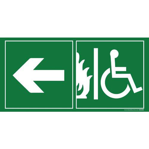 Evacuatiebord voor minderinvaliden nooduitgang links, Zelfklevend: nee, Karakters kleur: Wit, Materiaal: PVC