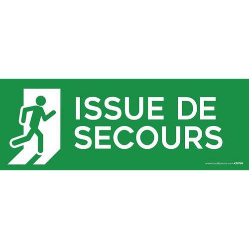 Bord picto ISSUE DE SECOURS, Zelfklevend: ja, Stijf: nee, Norm ISO 7010: nee, Paneel vorm: Rechthoek