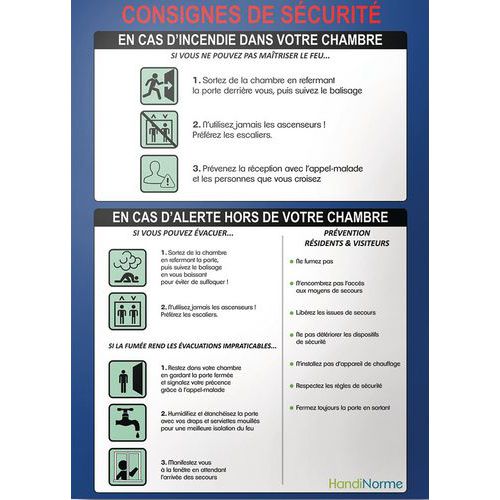 Poster A3 consignes incendie pour Hôpital et maison de retraite