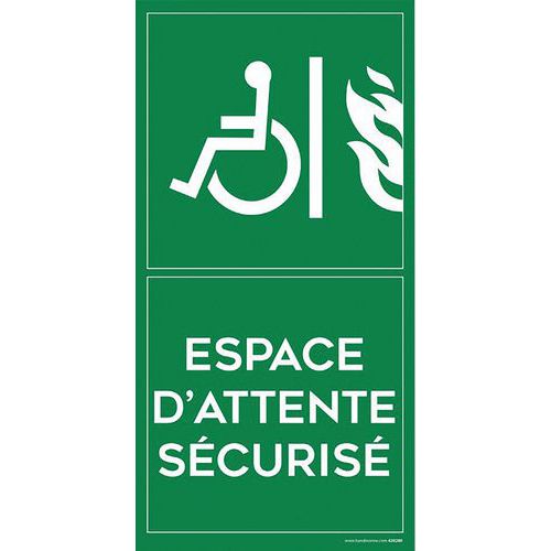 Bewegwijzering ESPACE D'ATTENTE SECURISE, Zelfklevend: nee, Karakters kleur: Wit, Materiaal: PVC