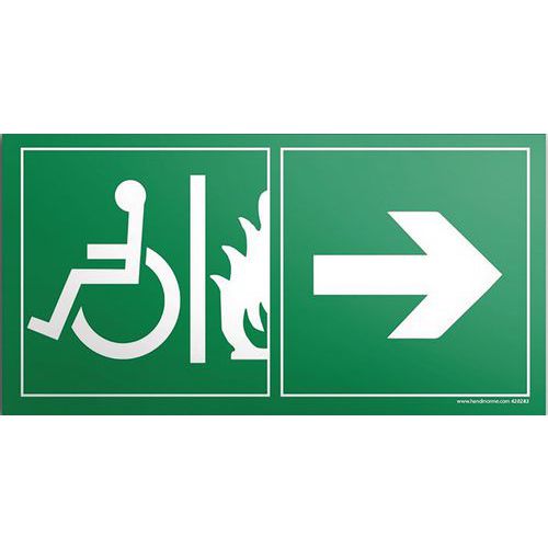 Evacuatiebord voor minderinvaliden nooduitgang rechts, Zelfklevend: nee, Karakters kleur: Wit, Materiaal: PVC