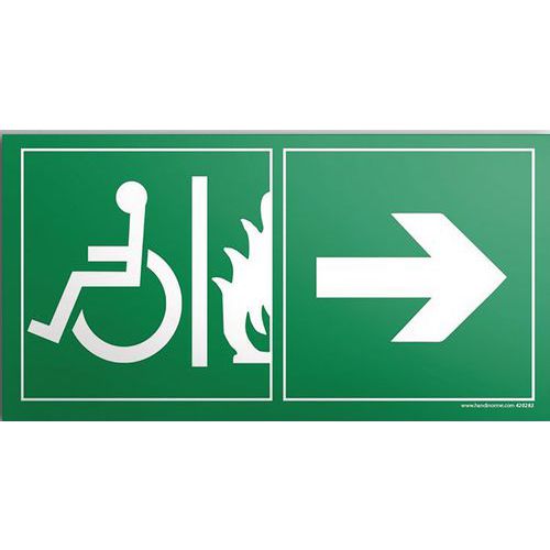 Evacuatiebord voor minderinvaliden nooduitgang rechts, Zelfklevend: ja, Karakters kleur: Wit