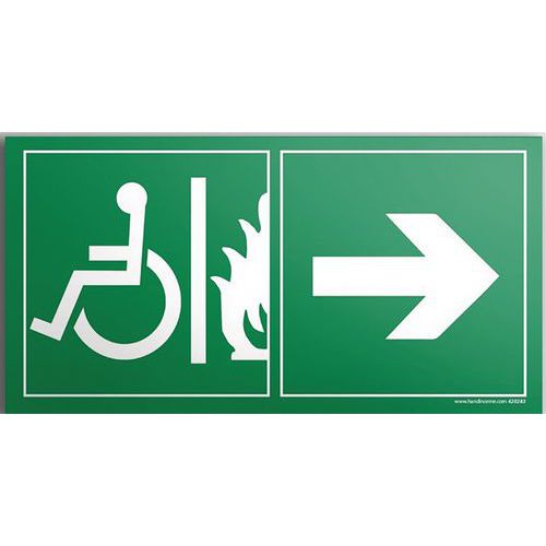 Panneau évacuation pour handicapé sortie de secours droite