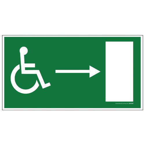 Panneau sortie de secours droite + picto handicapé