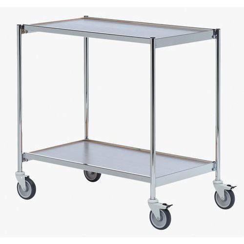 Verrijdbare tafelwagen chroom - 2 plateaus - Draagvermogen 150 kg