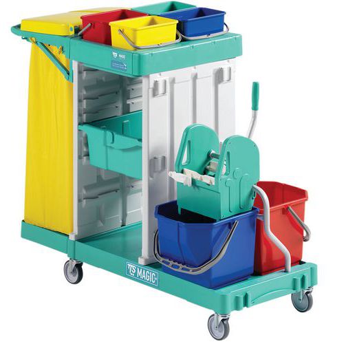 Schoonmaakwagen Magic Line 350 met lade en zakhouder 120 l + pers - TTS Schoonmaakwagen Magic Line 350 met lade en zakhouder 120 l + pers - TTS