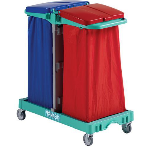Schoonmaakwagen Magic Line 100 Basic van gerecycled kunststof - 2 zakhouders met deksel - TTS Schoonmaakwagen Magic Line 100 Basic van gerecycled kunststof - 2 zakhouders met deksel - TTS