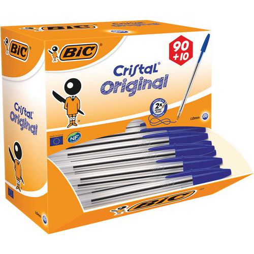Stylo bille à capuchon Cristal - Boîte de 90 + 10 offerts - Bic® Stylo bille à capuchon Cristal - Boîte de 90 + 10 offerts - Bic®