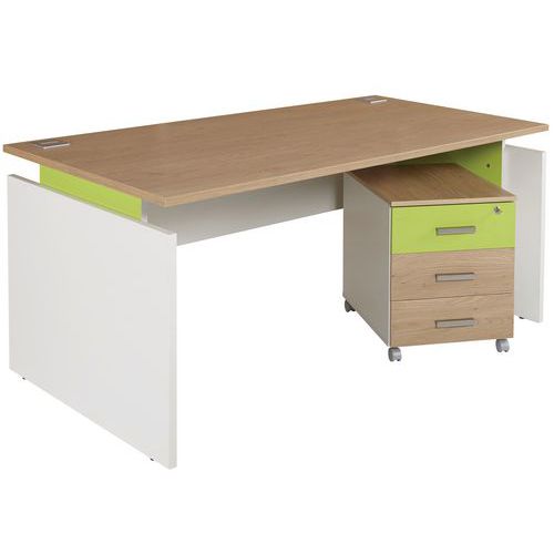 Pack bureau droit Linéo Chêne + caisson mobile Simmob