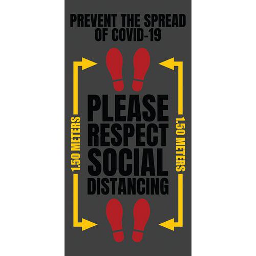 Mat met Engelse opdruk 'PLEASE RESPECT SOCIAL DISTANCING', Breedte: 120 cm, Lengte: 240 cm