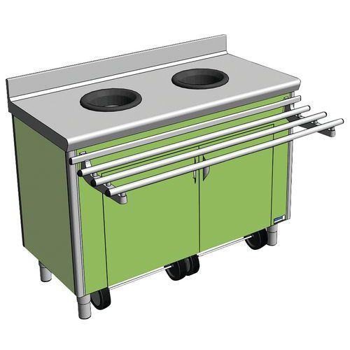 Meuble de pré-tri mural p/adulte, avec 2 trous vide-déchet + porte-sac