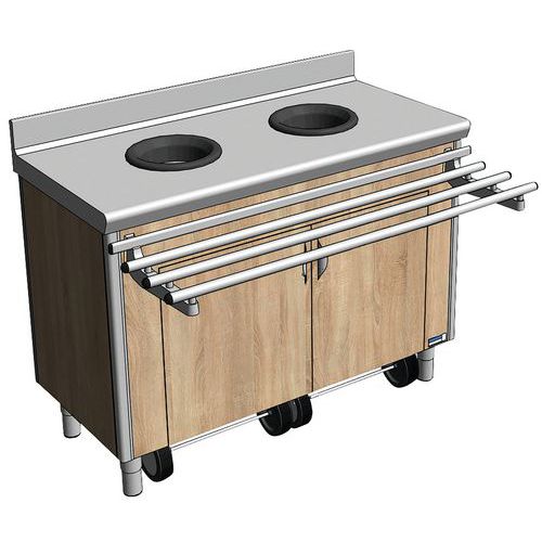 Meuble de pré-tri mural p/adulte, avec 2 trous vide-déchet + porte-sac