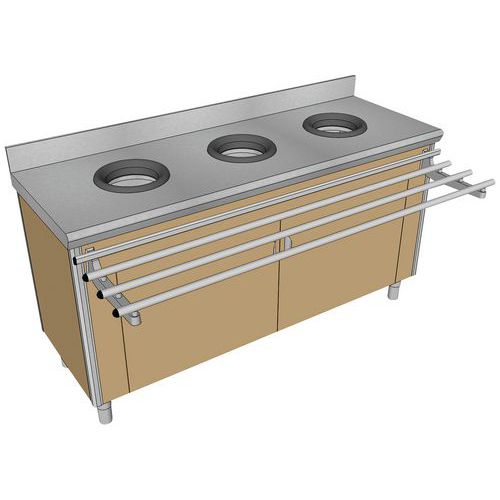 Meuble de pré-tri mural p/adulte, avec 3 trous vide-déchet + porte-sac